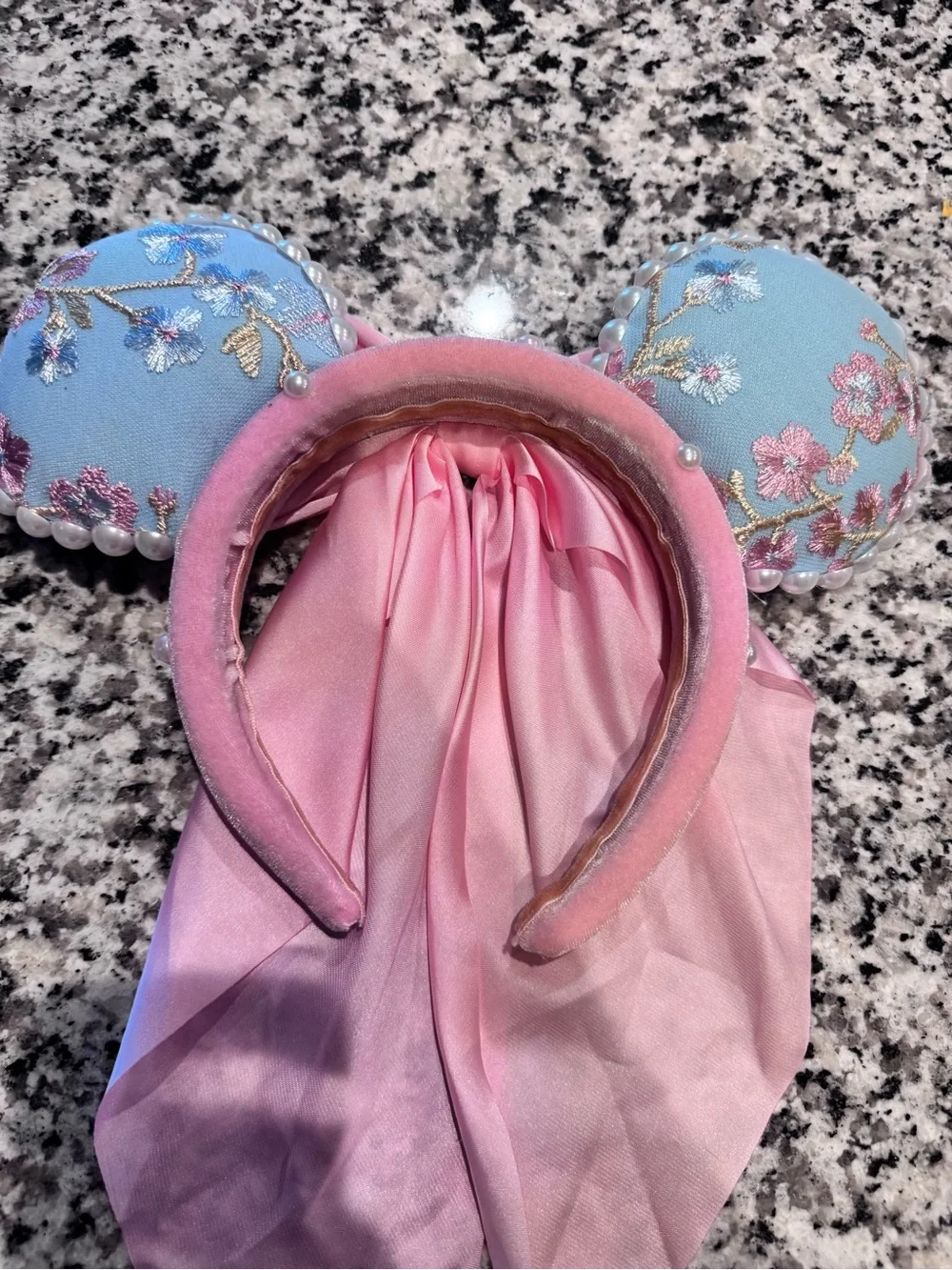 Love Shack Fancy Pink Mickey Mini mouse Ears Headband with Blue Accents